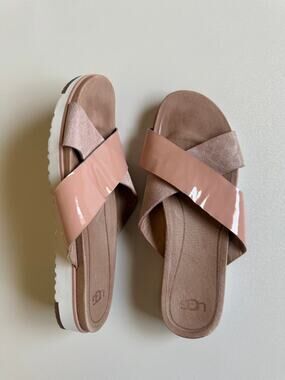 UGG Women's Light Pink Cross Straps Leather Kari Slide Sandals Size 10